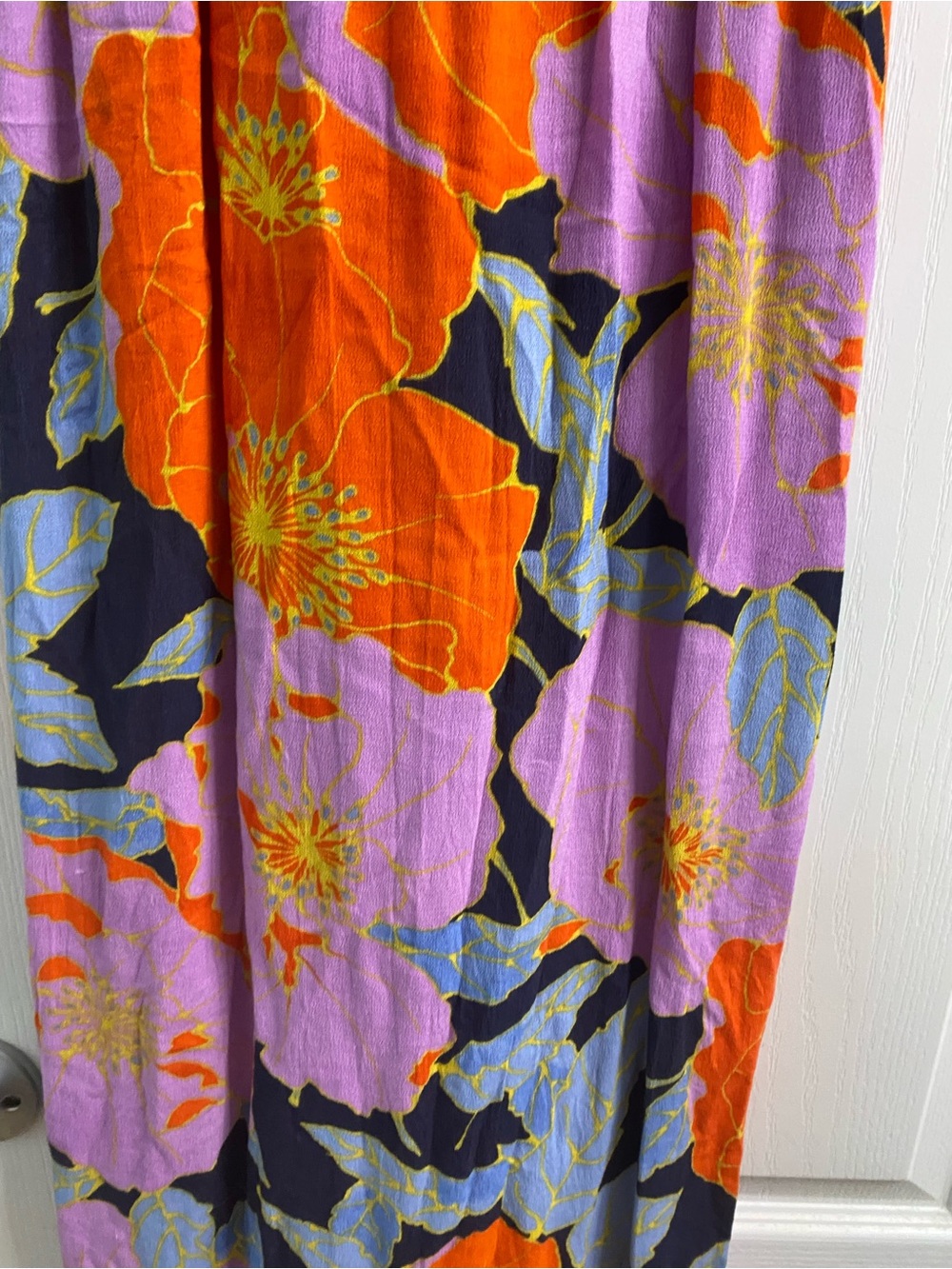 LOFT Full Bloom Cross-Back Floral Maxi Boho Dress Purple Orange Watercolor 10 - Picture 9 of 16